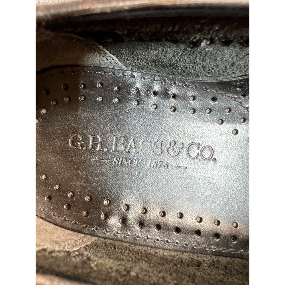 G. H. Bass & Co Penny Loafers Mens 11.5M Black Woven Leather Vtg Made in Brazil - Picture 10 of 11
